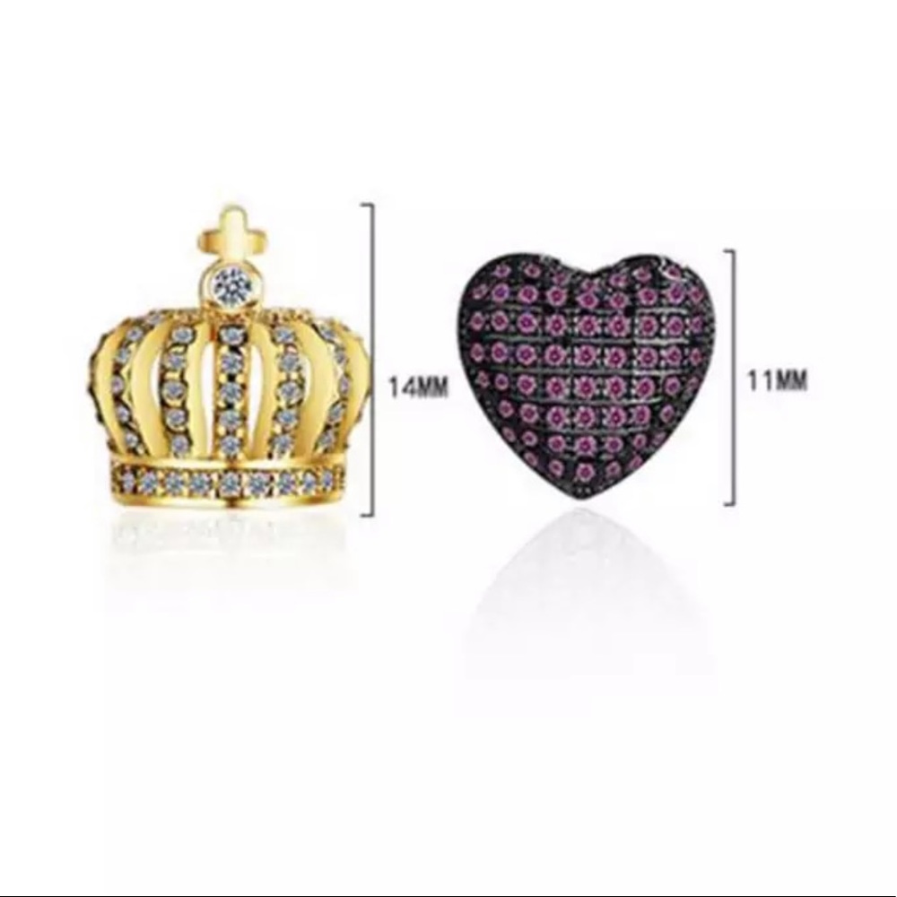 Sterling Silver 925 CZ Crown Heart Earrings - Picture 3 of 3